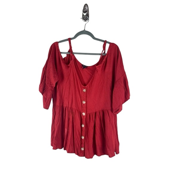 torrid Tops - Torrid Red Cold Shoulder Button Front Blouse size 3X